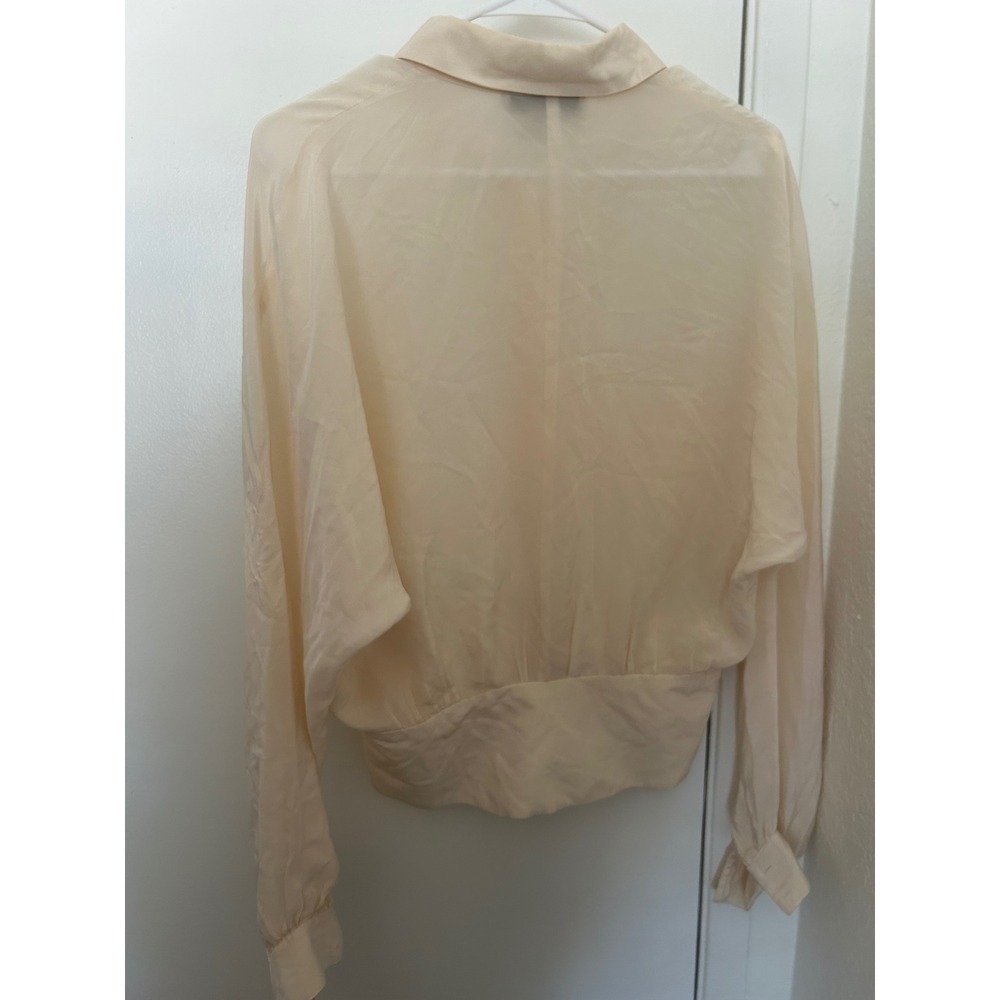 Vtg Argenti Blouses Cream 100% Silk Button Down Cinched Waist Shirt Size 8 - Picture 7 of 7